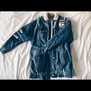 Zara denim coat with shearling lining